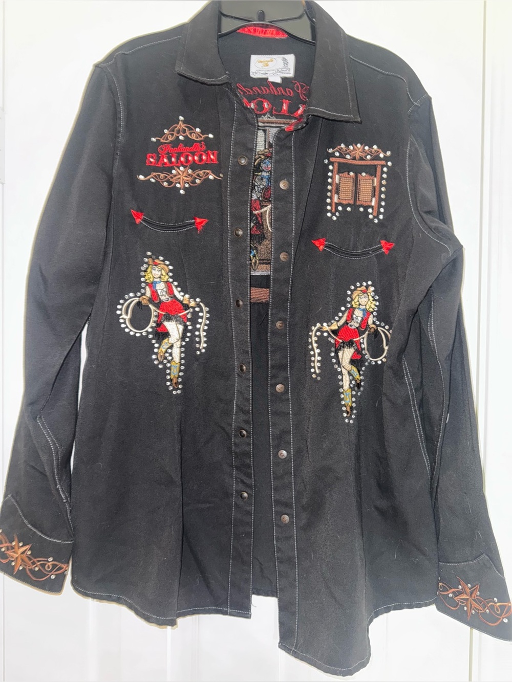 Vintage Panhandle’s Saloon Black Western Embellished Button-Down Shirt